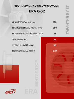Решетка вентиляционная РКН фланец D100 D136 ASA Terracotta ERA