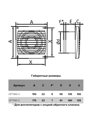 Вентилятор накладной OPTIMA D125 обр.клапан AURAMAX