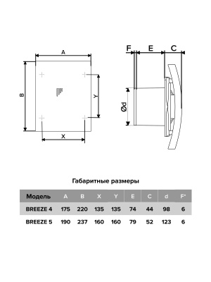 Вентилятор накладной BREEZE D125 обр.клапан Ivory DICITI